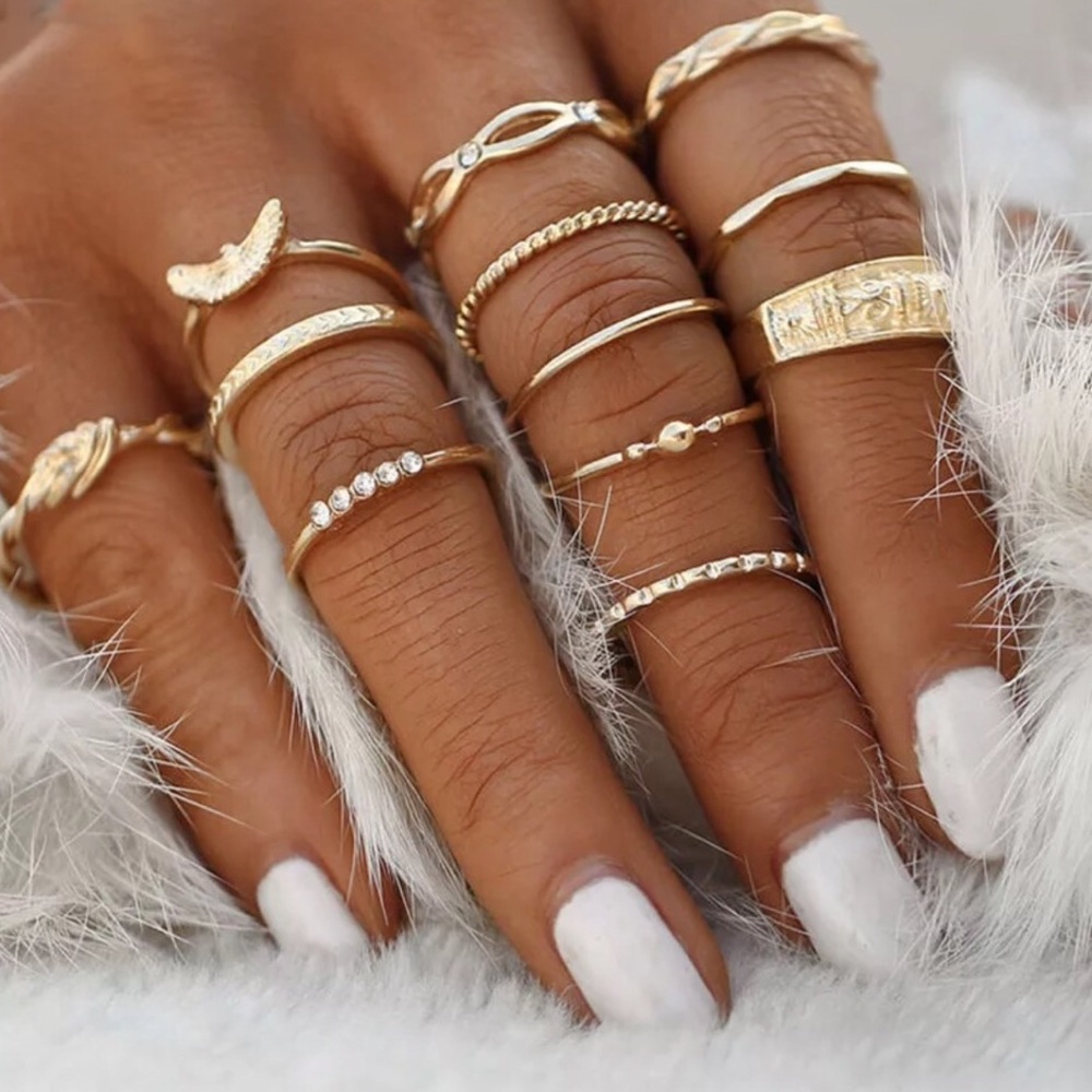 12 Gold Boho Midi Finger Rings